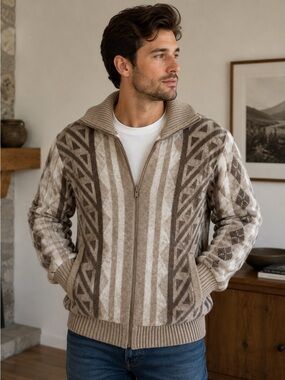 Cozy vintage Bay Club zip-up jacket with a warm sherpa fleece lining Size Large
